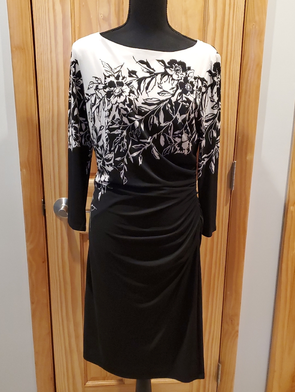 Lauren Ralph Lauren Black and White Floral Jersey Midi Dress
